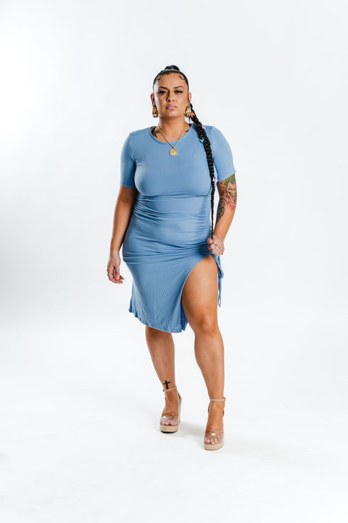 Light Blue Ruched Midi Dress